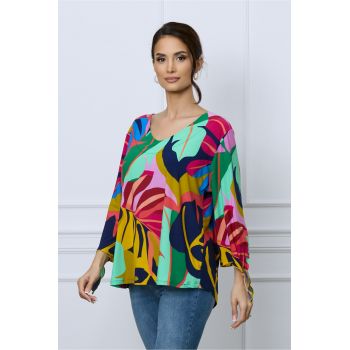 Bluza Dima cu imprimeu tropical multicolor