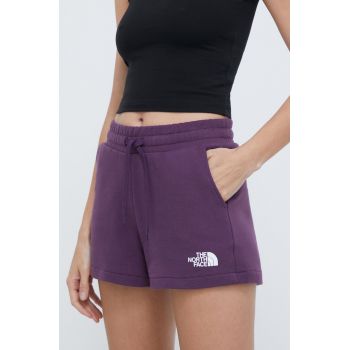 The North Face pantaloni scurti din bumbac culoarea violet, cu imprimeu, high waist