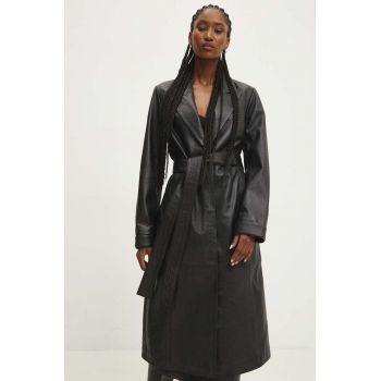Answear Lab palton de piele femei, culoarea negru, de tranzitie la reducere