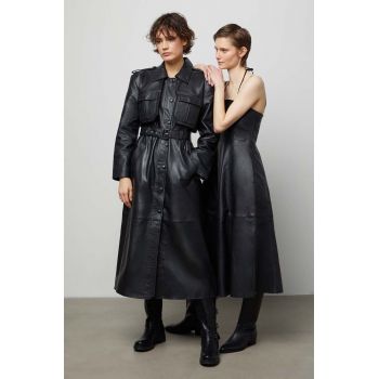 Answear Lab palton de piele femei, culoarea negru, de tranzitie de firma original