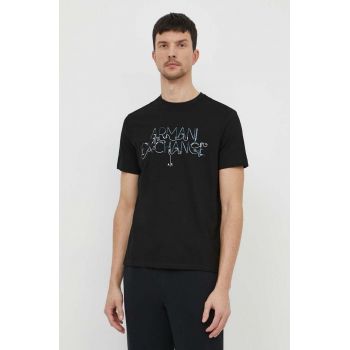 Armani Exchange tricou din bumbac barbati, culoarea negru, cu imprimeu