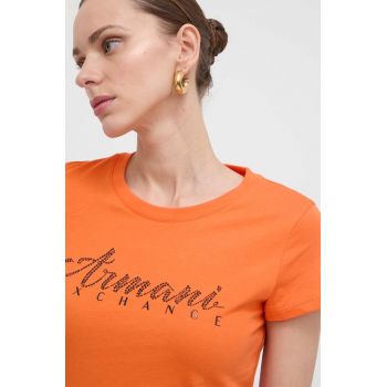 Armani Exchange tricou din bumbac culoarea portocaliu