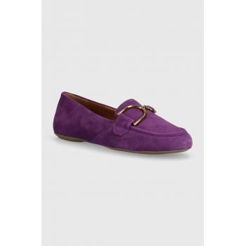 Geox mocasini din piele intoarsa D PALMARIA femei, culoarea violet, cu toc plat, D45MUJ 00021 C8000