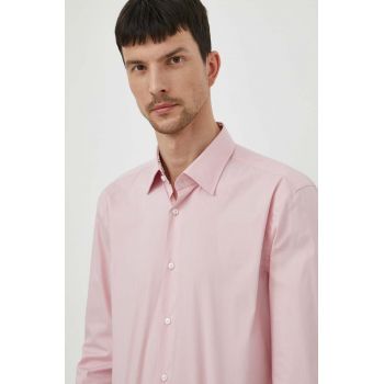 BOSS camasa barbati, culoarea roz, cu guler clasic, slim