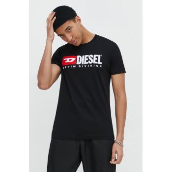 Diesel tricou din bumbac barbati, culoarea negru, cu imprimeu