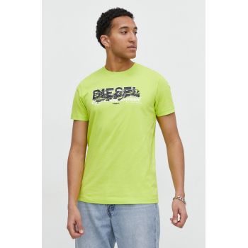 Diesel tricou din bumbac barbati, culoarea verde, cu imprimeu