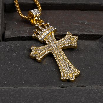 Pandantiv cu lantisor Crown Cross Gold