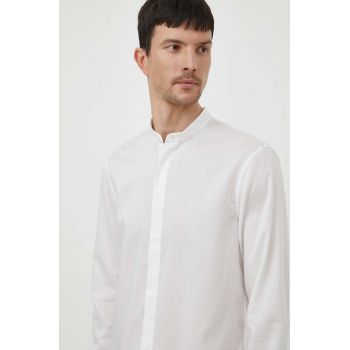 Armani Exchange camasa barbati, culoarea alb, cu guler stand-up, regular