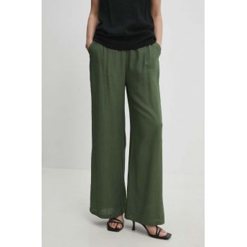 Answear Lab pantaloni din in culoarea verde, lat, high waist