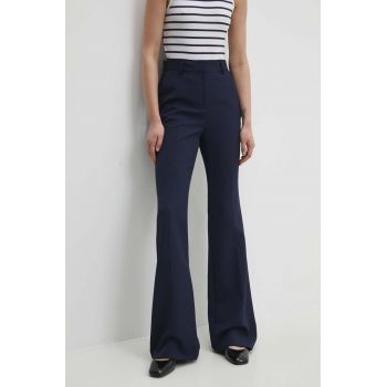 Answear Lab pantaloni femei, culoarea albastru marin, evazati, high waist