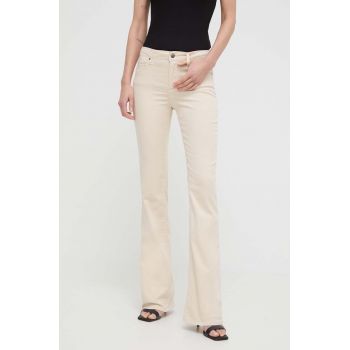 Armani Exchange pantaloni femei, culoarea bej, evazati, high waist