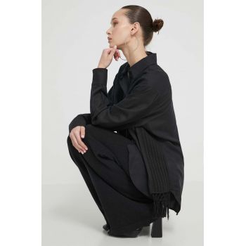 Desigual camasa din amestec de in culoarea negru, cu guler clasic, relaxed de firma originala