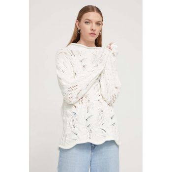 Desigual pulover de bumbac culoarea alb, cu turtleneck
