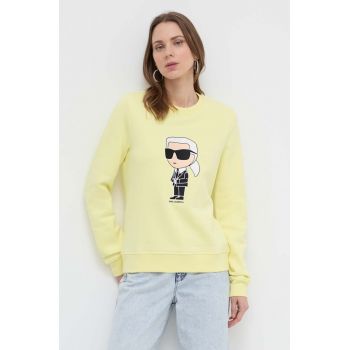 Karl Lagerfeld bluza femei, culoarea galben, cu imprimeu