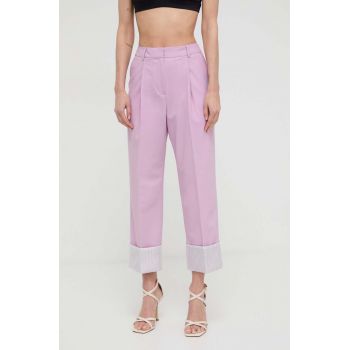 Karl Lagerfeld pantaloni din lana culoarea roz, lat, high waist
