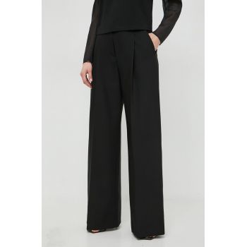 Karl Lagerfeld pantaloni femei, culoarea negru, lat, high waist