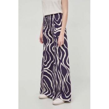 Liviana Conti pantaloni femei, culoarea violet, lat, high waist L4SU49