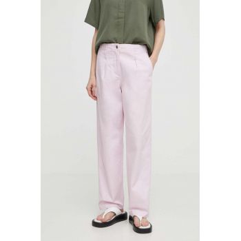 Samsoe Samsoe pantaloni din amestec de in culoarea roz, drept, high waist