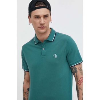Abercrombie & Fitch tricou polo barbati, culoarea verde, cu imprimeu