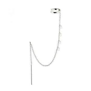 Cercel ear cuff argint 925, JW1006, model cu lant, placat cu rodiu