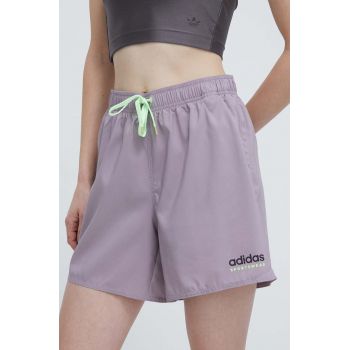 adidas pantaloni scurti femei, culoarea violet, neted, high waist, IL7252