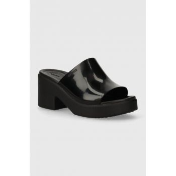 Crocs papuci Brooklyn High Shine Heel Slide femei, culoarea negru, cu platforma, 209709