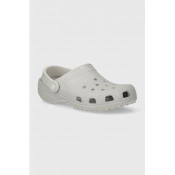 Crocs papuci Classic Glitter Clog femei, culoarea argintiu, 205942