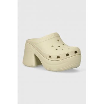 Crocs papuci Siren Clog femei, culoarea bej, cu platforma, 208547