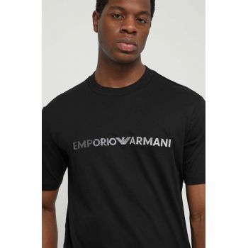 Emporio Armani tricou din bumbac barbati, culoarea negru, cu imprimeu