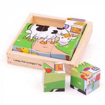 Puzzle cubic - animale domestice, BIGJIGS Toys, 2-3 ani +