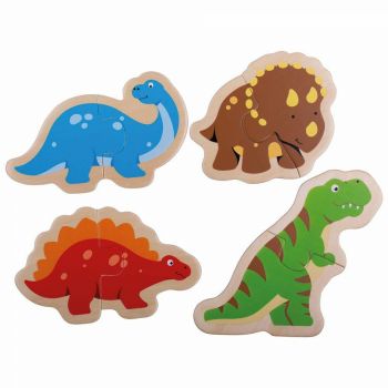 Puzzle din lemn - Dinozauri, BIGJIGS Toys, 1-2 ani +