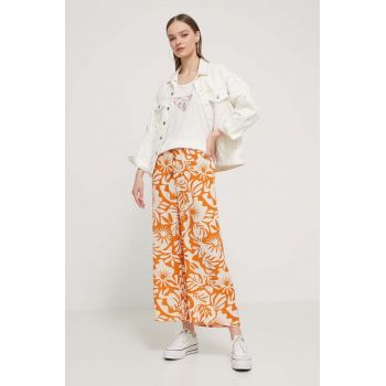 Billabong pantaloni femei, culoarea portocaliu, drept, high waist