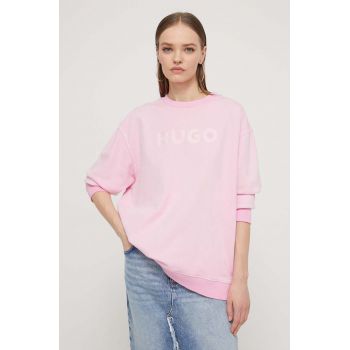 HUGO hanorac de bumbac femei, culoarea roz, cu imprimeu 50512022