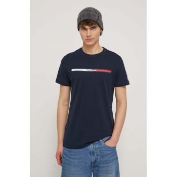 Tommy Jeans tricou din bumbac bărbați, culoarea bleumarin, cu imprimeu DM0DM13509