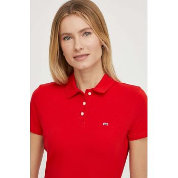 Tommy Jeans tricou polo femei, culoarea roșu DW0DW17220