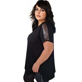 Bluza tip tricou Ionela, model 5, de vara, pentru femei, marime mare, culoare negru 1512