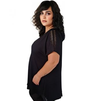 Bluza tip tricou Ionela, model 6, de vara, pentru femei, marime mare, culoare negru 1511