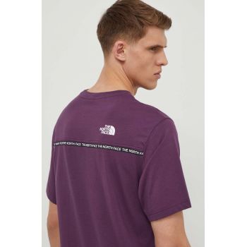 The North Face tricou din bumbac barbati, culoarea violet, cu imprimeu, NF0A87DDV6V1