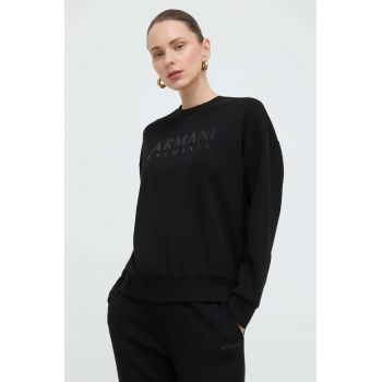 Armani Exchange bluza femei, culoarea negru, cu imprimeu