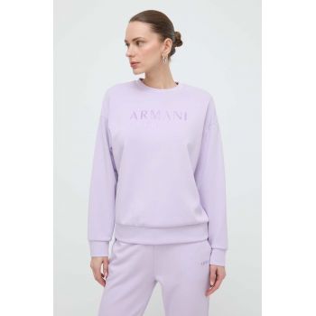 Armani Exchange bluza femei, culoarea violet, cu imprimeu