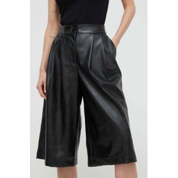 Armani Exchange pantaloni femei, culoarea negru, lat, high waist