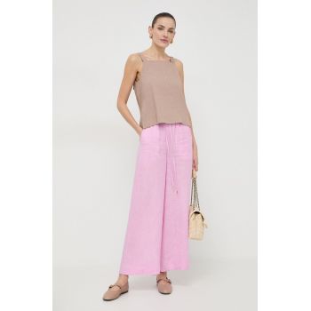 Marella pantaloni din in culoarea roz, lat, high waist 2413130000000