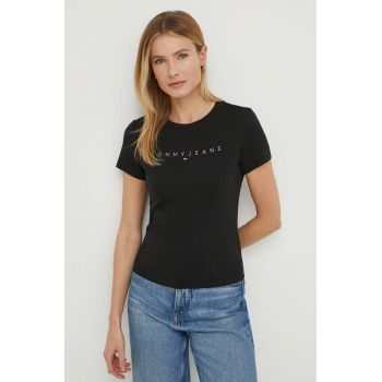 Tommy Jeans tricou din bumbac femei, culoarea negru DW0DW17827