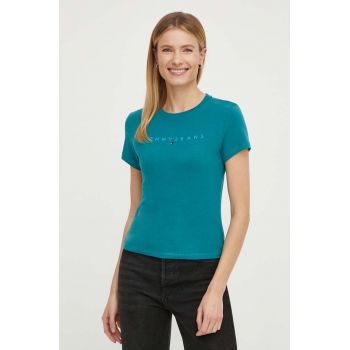 Tommy Jeans tricou din bumbac femei, culoarea verde DW0DW17827