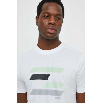 BOSS Green tricou din bumbac bărbați, culoarea alb, cu imprimeu 50513005
