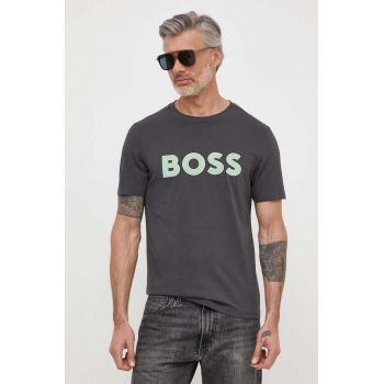 BOSS Green tricou din bumbac bărbați, culoarea gri, cu imprimeu 50512866