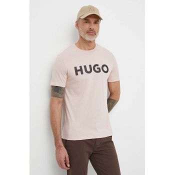HUGO tricou din bumbac bărbați, culoarea roz, cu imprimeu 50513309
