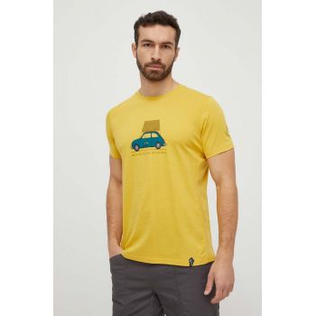LA Sportiva tricou Cinquecento barbati, culoarea galben, cu imprimeu, N55735735
