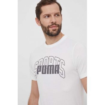 Puma tricou din bumbac bărbați, culoarea alb, cu imprimeu, 680177
