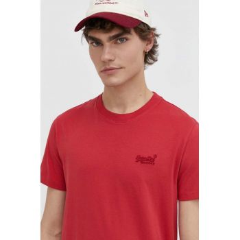 Superdry tricou din bumbac barbati, culoarea rosu, cu imprimeu